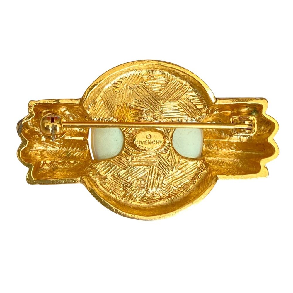 Givenchy Art Deco Style Gold Tone Brooch With Large Faux Pearl Center Pin - Picture 3 of 10